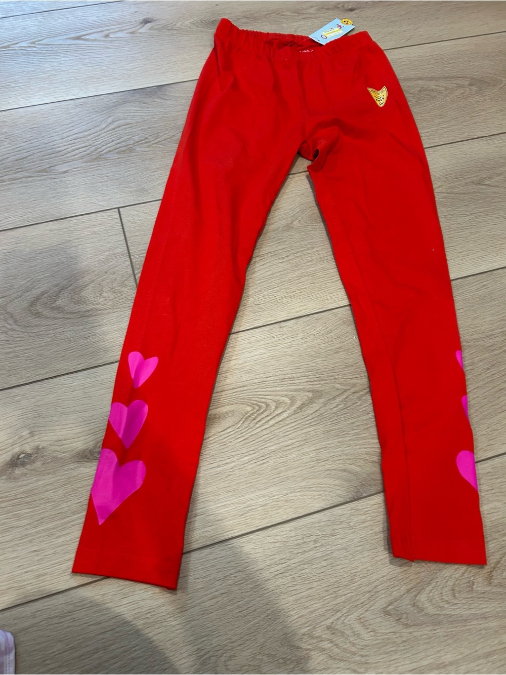Cat & Jack Red Leggings with Pink Heart Accents